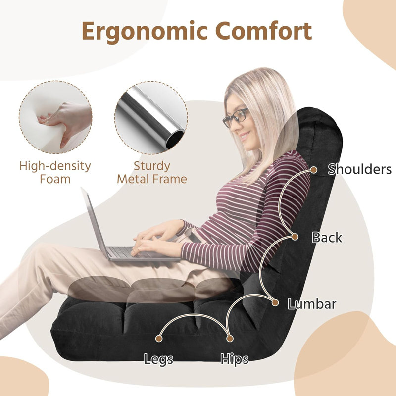 Isabelle Max Folding Sofa Chair With 14 Adjustable Position Padded Meditation Chair With Back Support Gaming Floor Chair Lounge Chair For Living Room Bedroom Black Wayfair